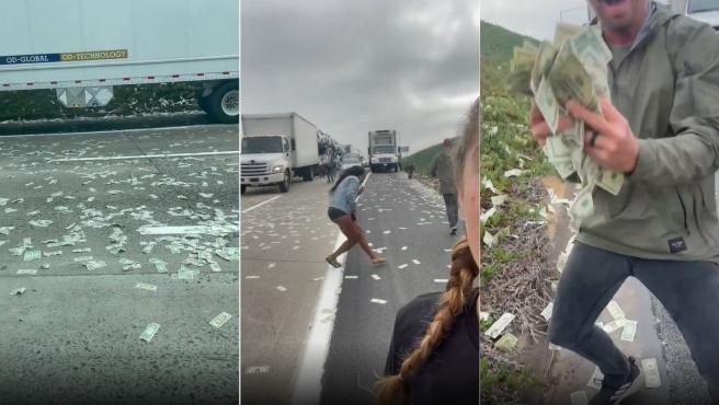 Una autopista en California se "llenó" de dinero, literal y accidentalmente. Foto tomada de la red.