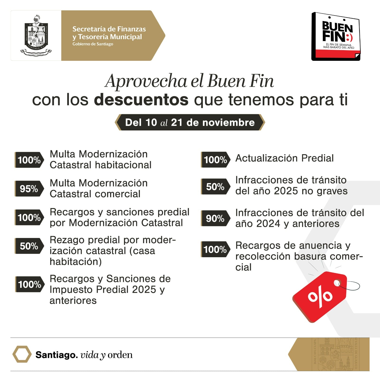 Gobierno de Santiago ofrece descuentos en contribuciones municipales durante el “buen fin 2025”