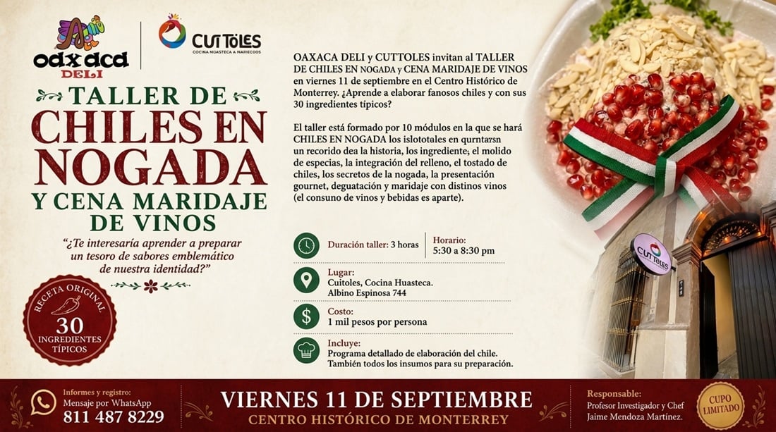 Ofrecerán Taller de Chiles en Nogada y Cena Maridaje de Vinos en Monterrey