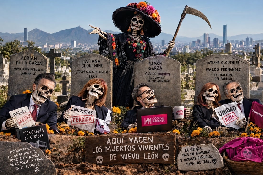 Catrina política en el cementerio regio