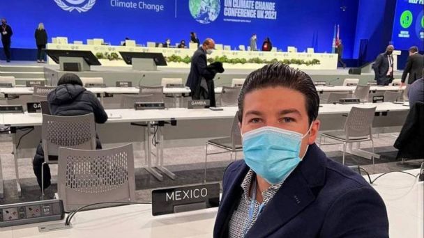 El gobernador de Nuevo León, Samuel García, en la COP26 en Glasgow, Escocia. Foto: Redes Sociales de Samuel García.
