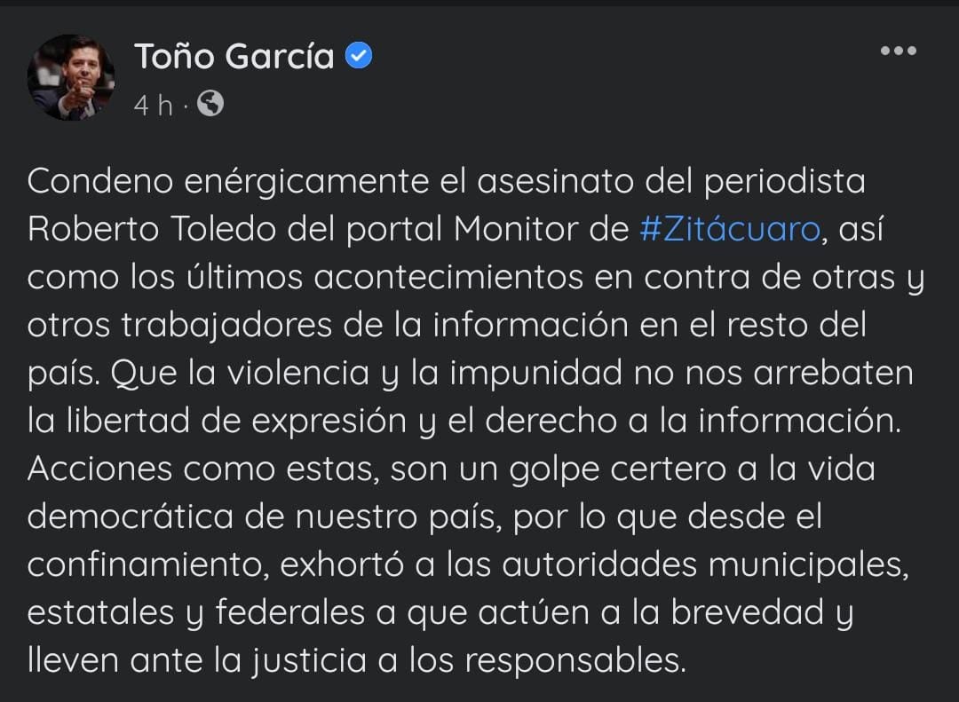 Comentario al respecto del senador Antonio García. Foto: Redes sociales