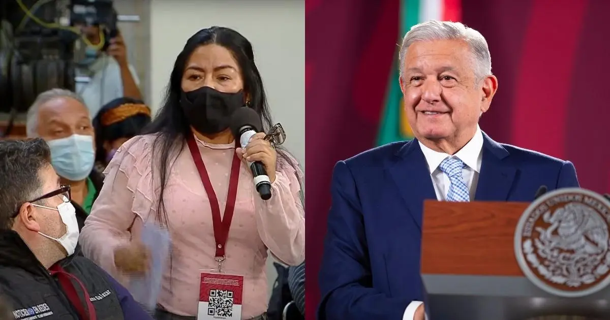 Reyna Haydee Ramírez al increpar al presidente. Foto por Hans Salazar.