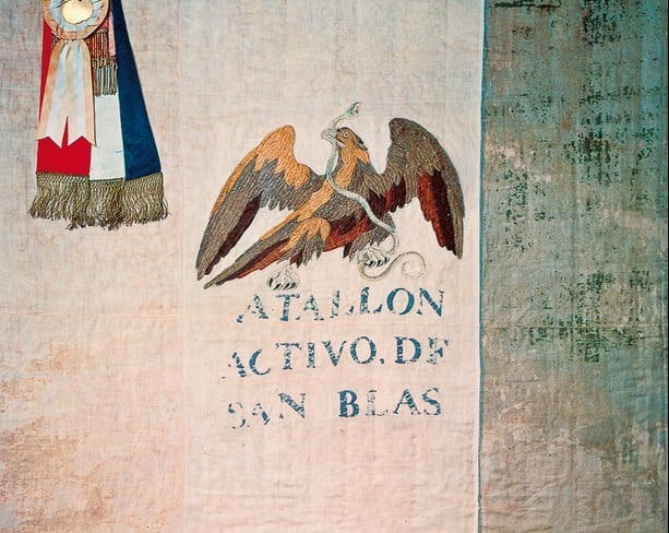 Estandarte del Batallón de San Blas, botín de guerra de las tropas norteamericanas que fue devuelto a México 100 años después de la invasión. Foto INAH.