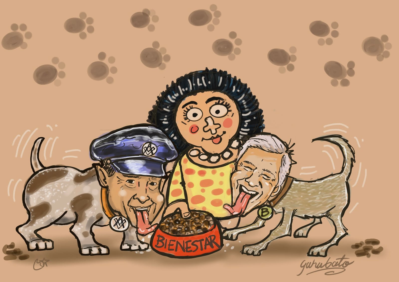 Los lambiscones de la 4T. En vez de ayudar, la estorban. Ilustración para DETONA por Raúl Ronquillo, "Garabato".