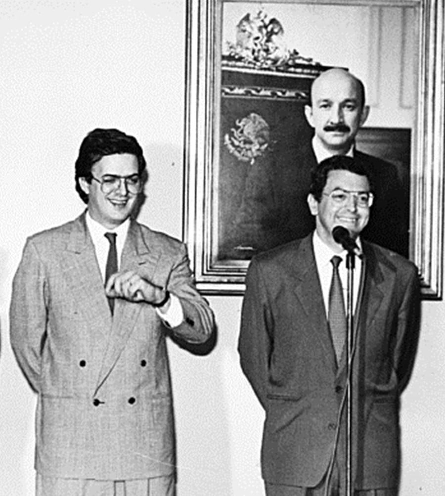 Ebrard y Camacho Solís. Atrás, Salinas de Gortari. Foto Archivo DETONA.