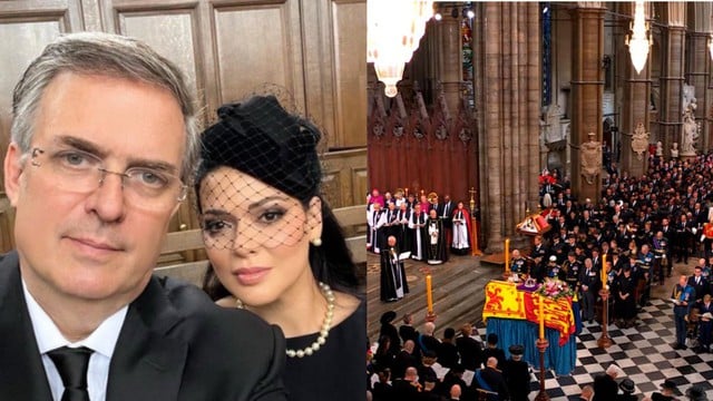 Ebrard y su esposa rompieron con el protocolo de la Casa Real de Inglaterra, que pidió por escrito a los invitados no tomar fotos durante los funerales de la Reina Isabel II. Foto redes del ex canciller mexicano.