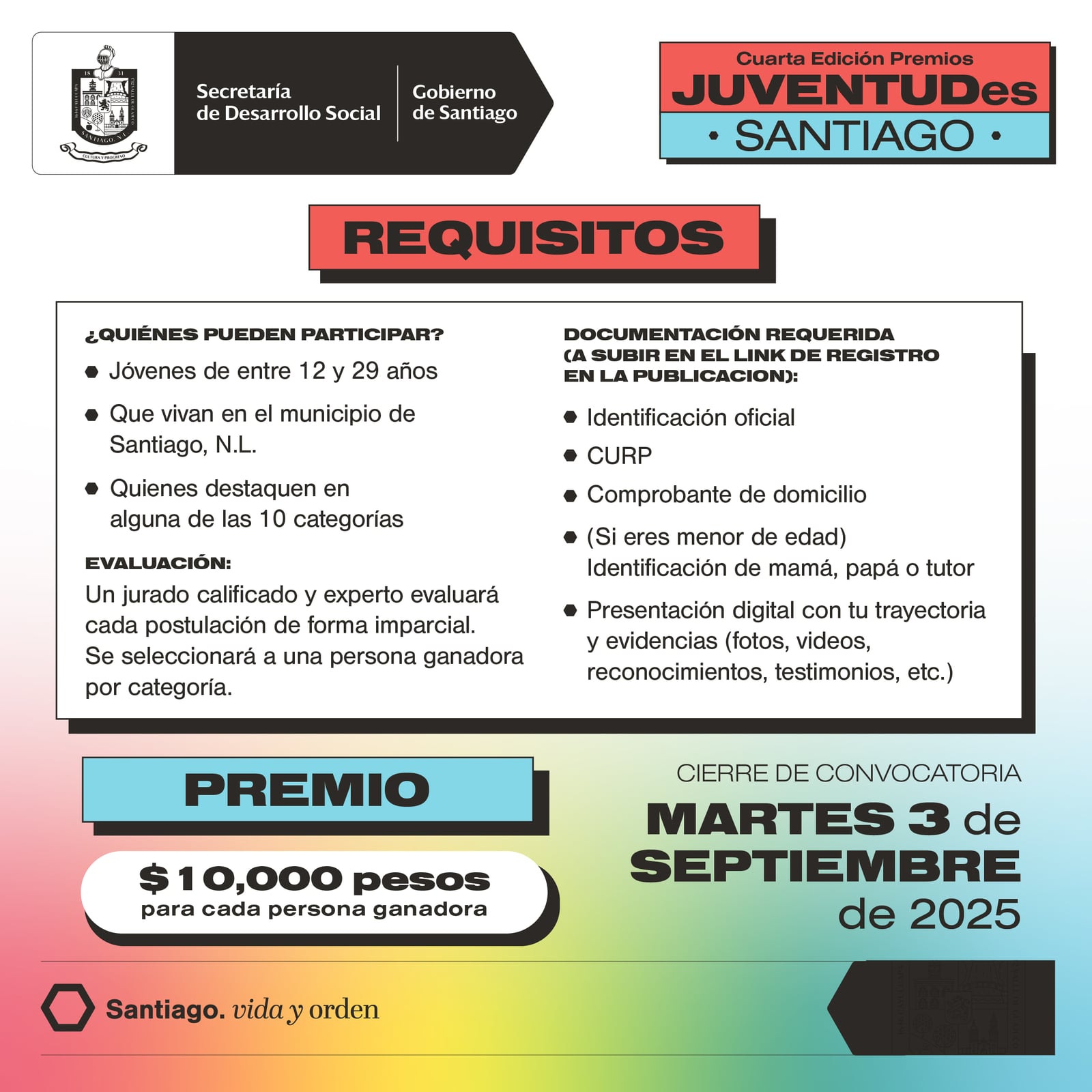 Invita David de la Peña a jóvenes a postularse para los premios “juventudes santiago” 2025