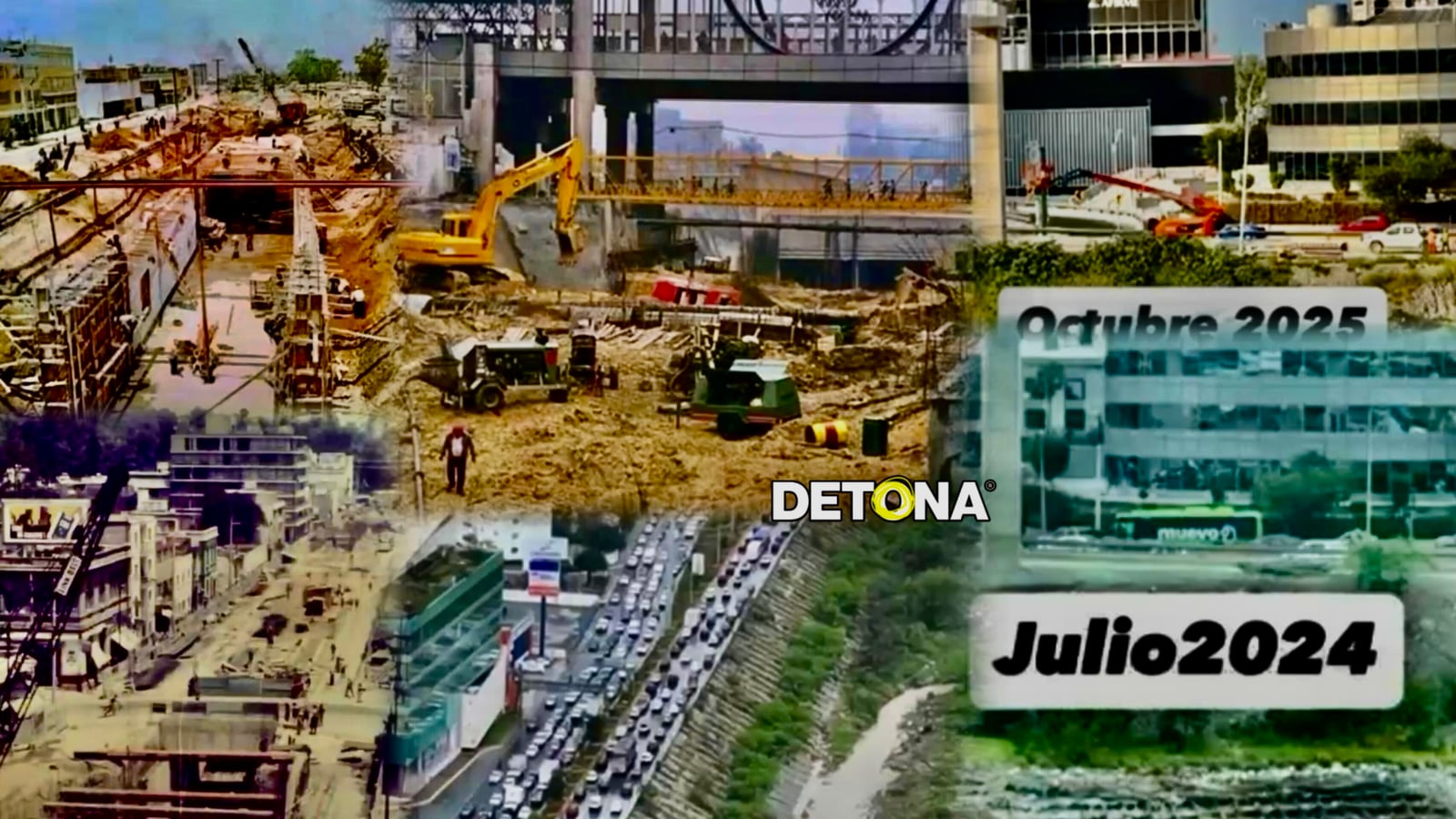 Esta composición de Edwin Sánchez / Grupo DETONA® muestra obras del Metro en la CDMX y en Monterrey, 50 y 30 años antes de las emprendidas por Samuel, que en 4 años siguen atoradas y provocando un brutal caos de movilidad en la capital del "nuevo" NL.