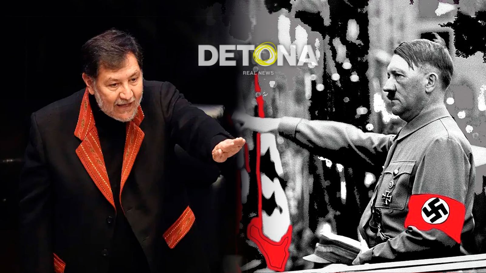 Diseño, Ivonne Sena. Grupo DETONA® Foto de Fernández Noroña por CUARTOSCURO. Hitler, Archivo Museo del Holocausto, Tel Aviv.