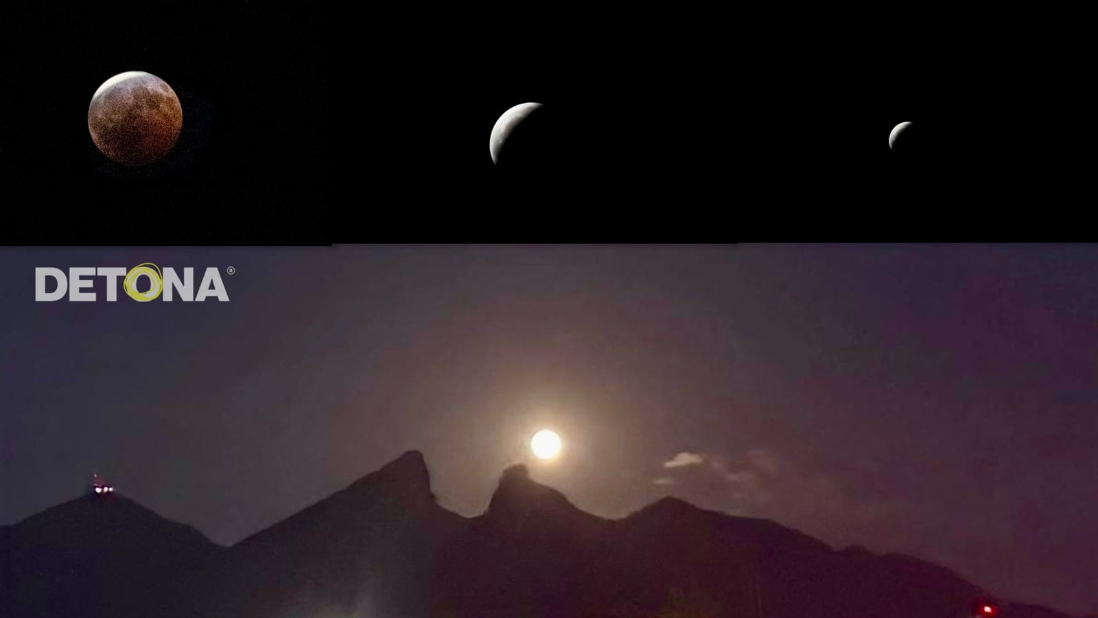 Fotos superiores del maestro Carlos Rodríguez. La Luna de Sangre sobre el Cerro de La Silla y diseño por Edwin Sánchez Landeros, Grupo DETONA® Gráficas interiores cortesía de la UANL y la NASA.