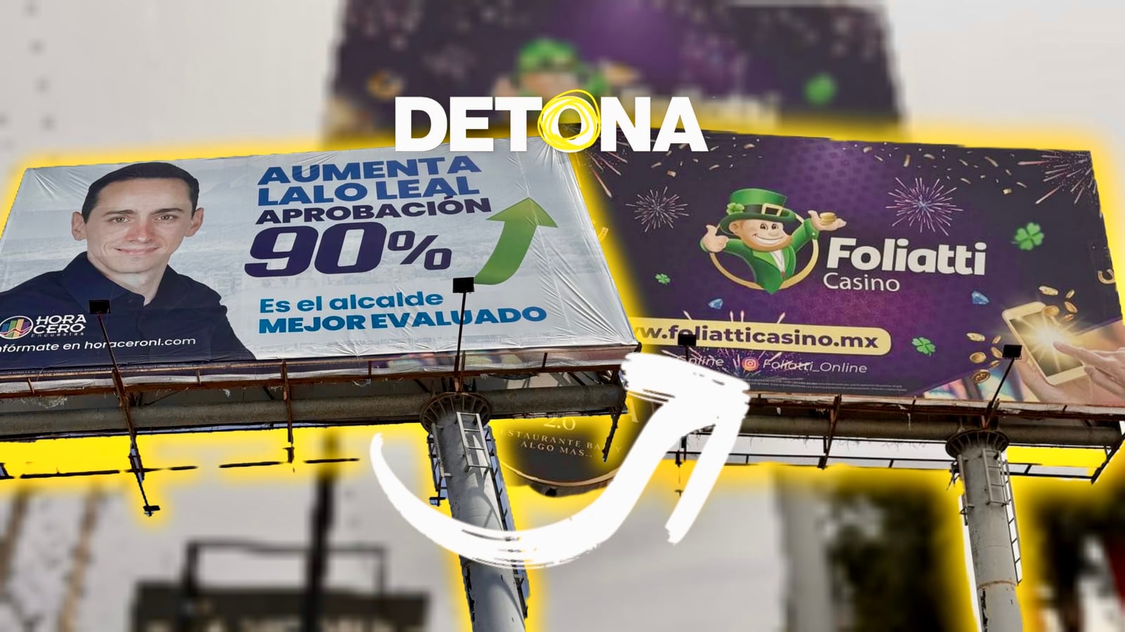 Izquierda: ahora lo ves. Derecha: ahora no lo ves. Las dos mentiras sobre la aceptación del alcalde Lalo Leal fueron borradas de un plumazo, pero las autoridades del INE investigan ya el caso, incluso al "medio" que se prestó para este engaño. Diseño por Edwin Sánchez Landeros, Grupo DETONA®