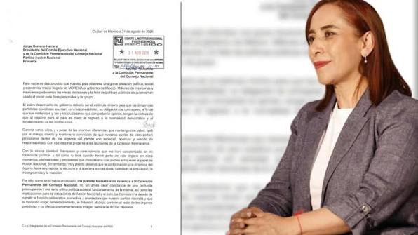 Adriana Dávila renuncia a la Comisión Permanente del PAN.