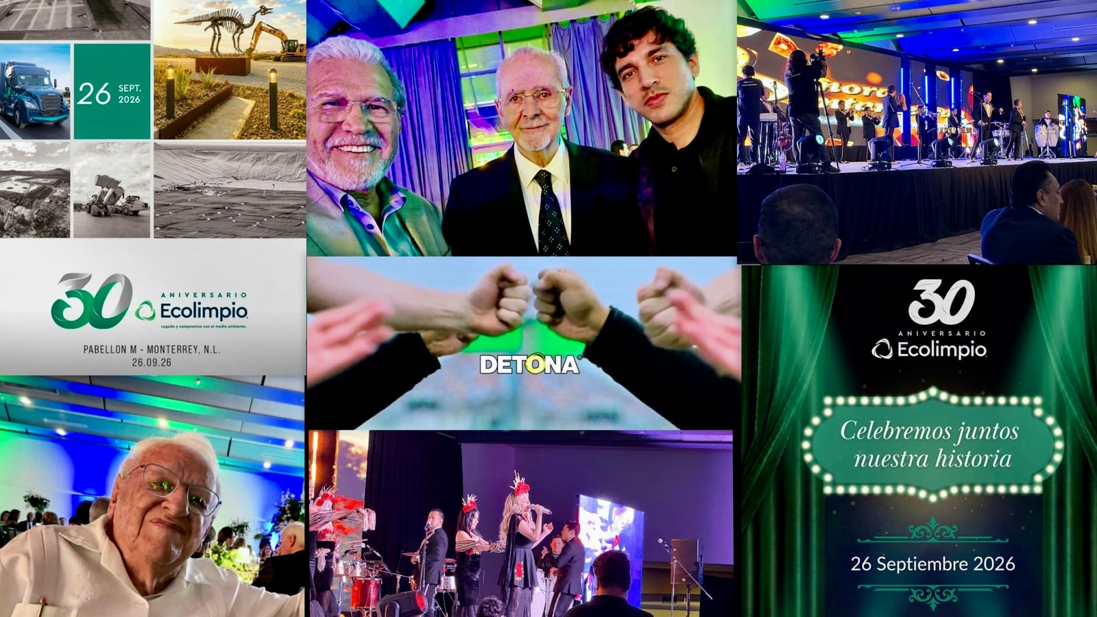 Al centro, Daniel Calvert Ramírez, fundador del Grupo Ecolimpio, con Plácido y su hijo Rodrigo Garza. A la izquierda, Armando Fuentes Aguirre, "Catón", gran amigo de Ecolimpio y colaborador de DETONA®