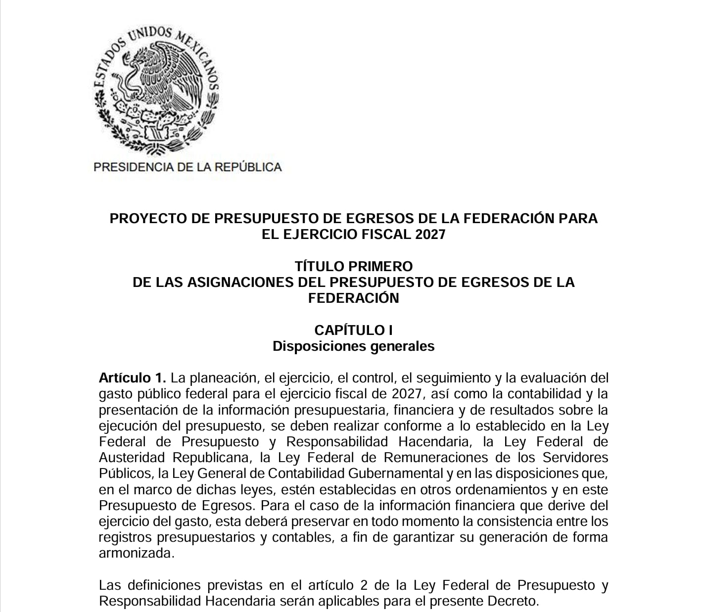 Portada DOF - PPEF 2027