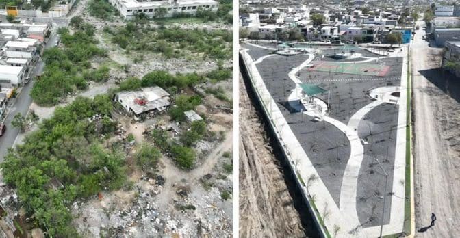 Izquierda: Lugar donde se construyó una plaza en el sector de la alianza. Derecha: Plaza construida en lo que antes era un basurero.